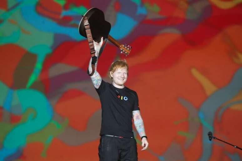 Ed Sheeran durante show no Rock in Rio,; britânico encerrou a programação desta quinta do festival