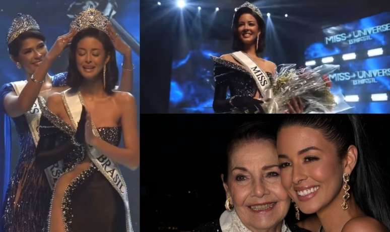 Dois momentos de Luana Cavalcante após vencer o Miss Brasil e em encontro recente com Ieda Maria Vargas, de 79 anos, primeira brasileira a vencer o Miss Universo