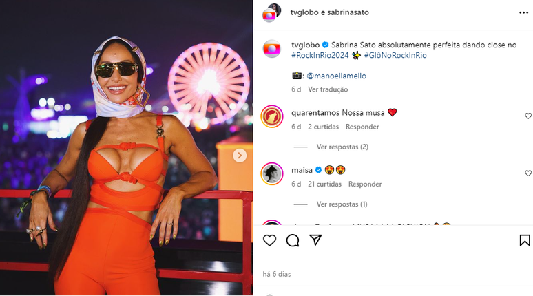 Sabrina Sato curtiu o Rock in Rio com macacão laranja 