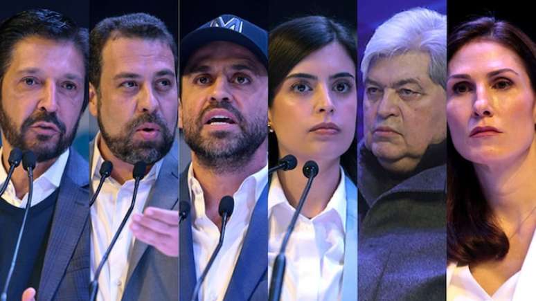 Ricardo Nunes (MDB), Guilherme Boulos (PSOL), Pablo Marçal (PRTB), Tabata Amaral (PSB), José Luiz Datena (PSDB) e Marina Helena (Novo), candidatos à Prefeitura de São Paulo