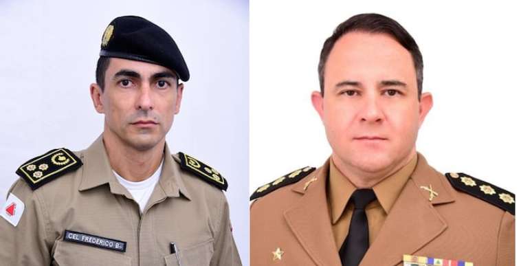 Coronel Carlos Frederico Otoni Garcia (à esquerda) e coronel Maurício José de Oliveira (à direita) assumem alto escalão da Polícia Militar de Minas