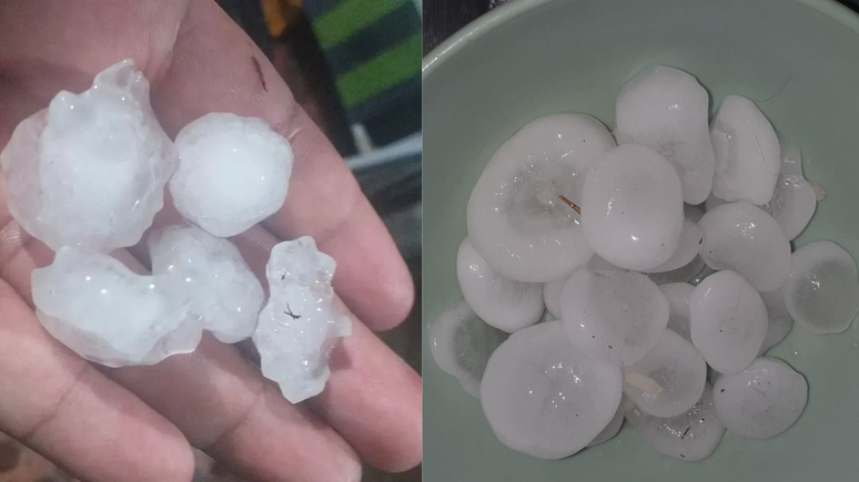 Moradores compartilharam fotos do granizo nas redes sociais