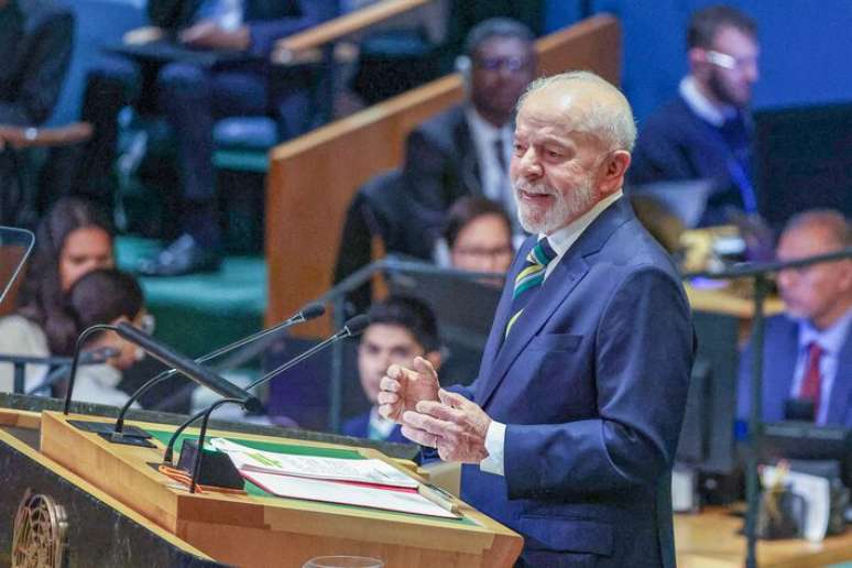 O presidente Lula em discurso na Assembleia Geral da ONU