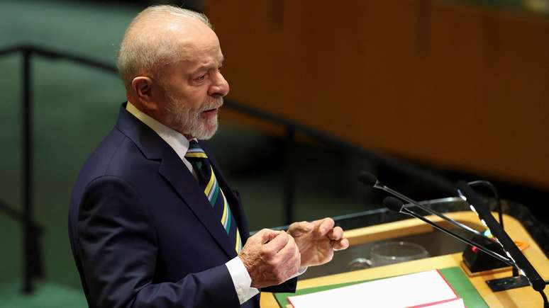 O presidente Lula durante discurso na Assembleia Geral da ONU. 