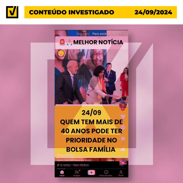 Post no TikTok mente ao dizer que pessoas com 40 anos ou mais terão prioridade para receber o Bolsa Família