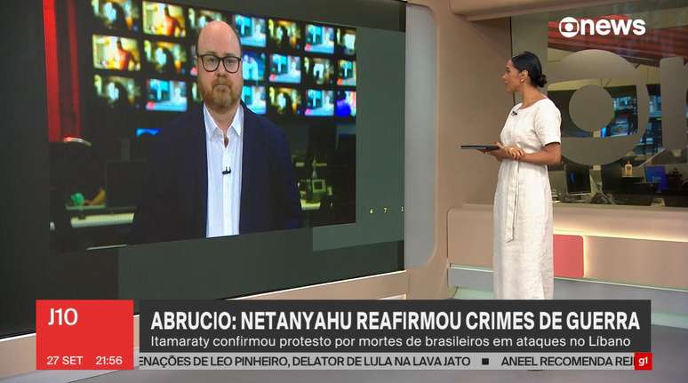 Fernando Abrucio participa do 'J10', ancorado por Aline Midlej, no horário nobre da GloboNews