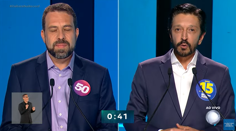 Guilherme Boulos (PSOL) und Ricardo Nunes (MDB) in der Record-Debatte, diesen Samstag, 28