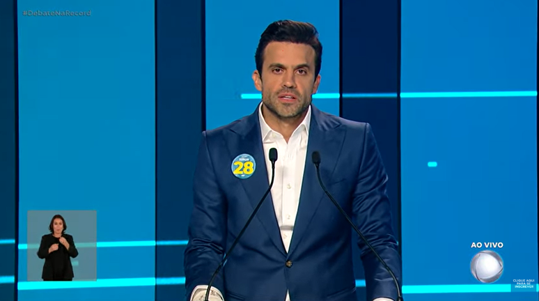 Pablo Marçal (PRTB) no debate da Record deste sábado, 28