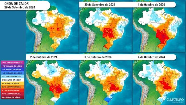 Painel de temperaturas até o dia 4 de outubro deste ano.