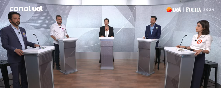 Ricardo Nunes (MDB), Guilherme Boulos (PSOL), Pablo Marçal (PRTB) e Tabata Amaral (PSB) participam de debate nesta segunda-feira, 30