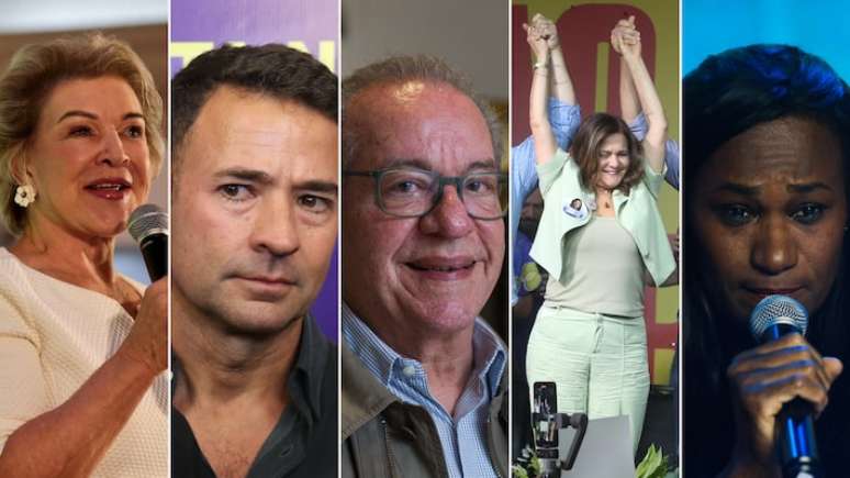 Da esquerda à direita: Marta Suplicy (PT), vice de Boulos (PSOL); Mello Araújo (PL), vice de Nunes (MDB); José Aníbal (PSDB), vice de Datena (PSDB); Lúcia França (PSB), vice de Tabata (PSB); e Antônia de Jesus (PRTB), vice de Marçal (PRTB)