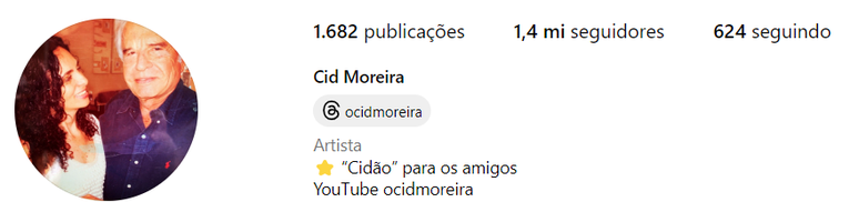 'Bio' de Instagram de Cid Moreira cita apelido de fãs: 'Cidão'