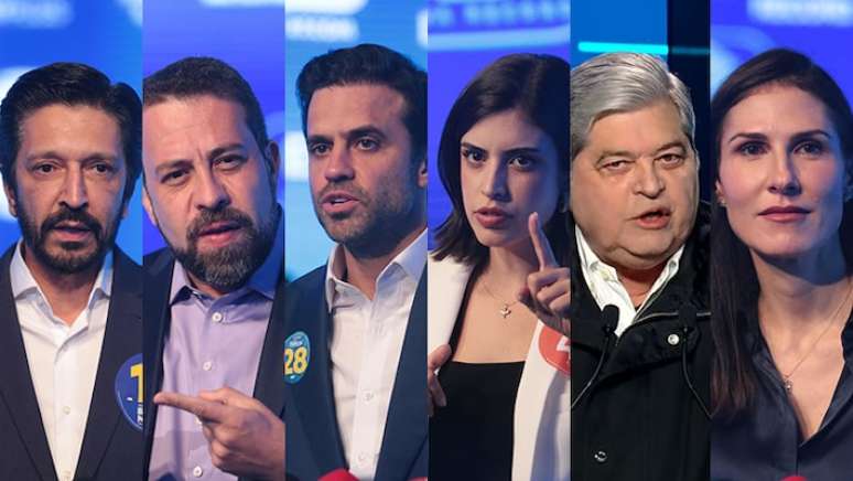 Boulos, Datena, Marçal, Nunes, Tabata e Marina Helena são candidatos a prefeito de São Paulo Foto Tiago Queiroz/Estadão e TV Record/Reprodução