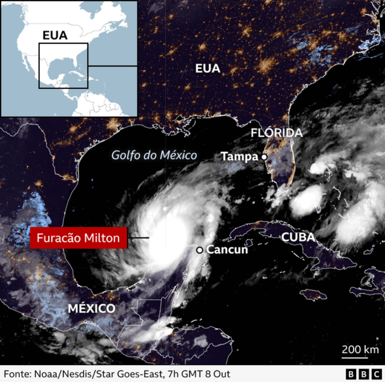 Imagens de satélite mostram furacão Milton