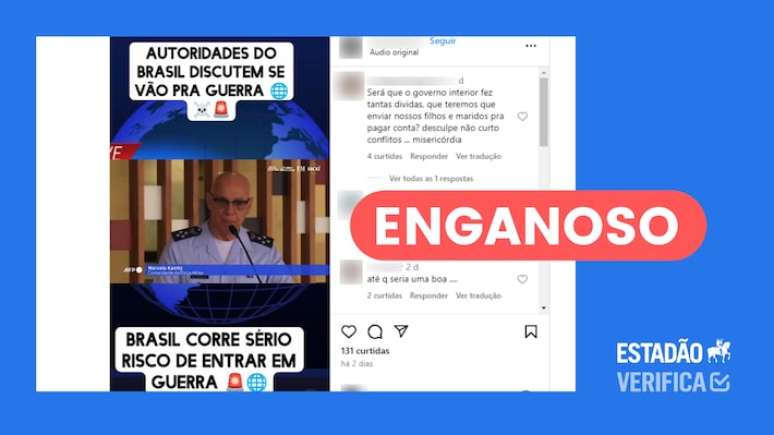 Vídeo publicado no Instagram recorta declaração do comandante da Força Aérea Brasileira (FAB) para insinuar que Brasil vai se envolver no conflito entre Israel e Hezbollah