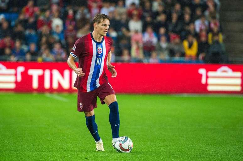 Martin Odegaard (Noruega) durante jogo contra a Áustria, no dia 09.09.2024