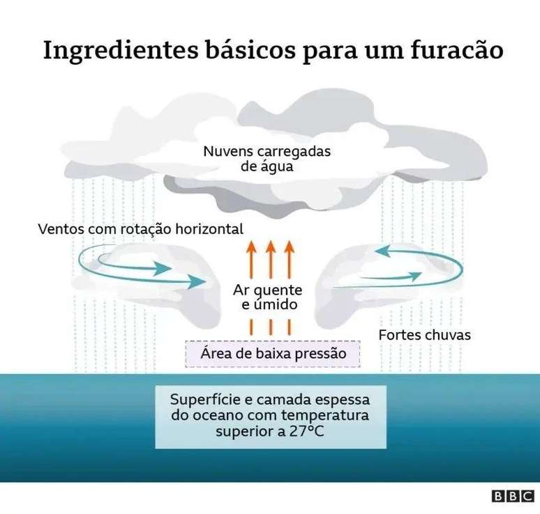 um gr&aacute;fico mostra como um furac&atilde;o &eacute; formado