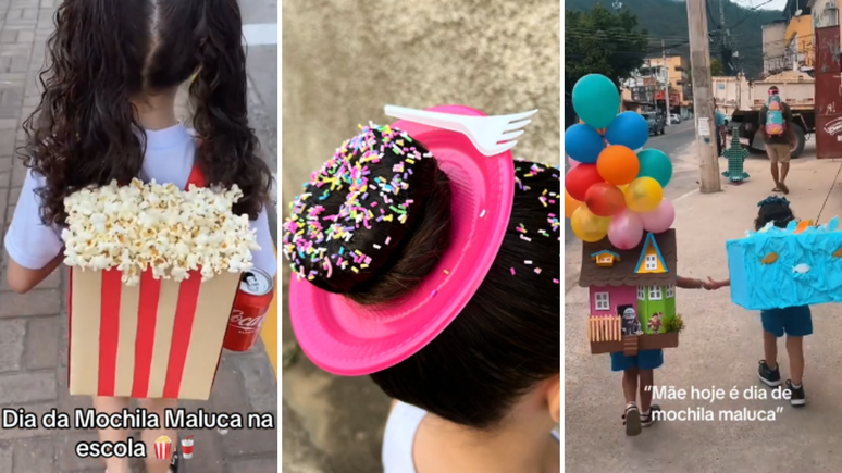 ‘Mochila e cabelo maluco’: pais se empolgam na criatividade com brincadeira nas escolas; veja