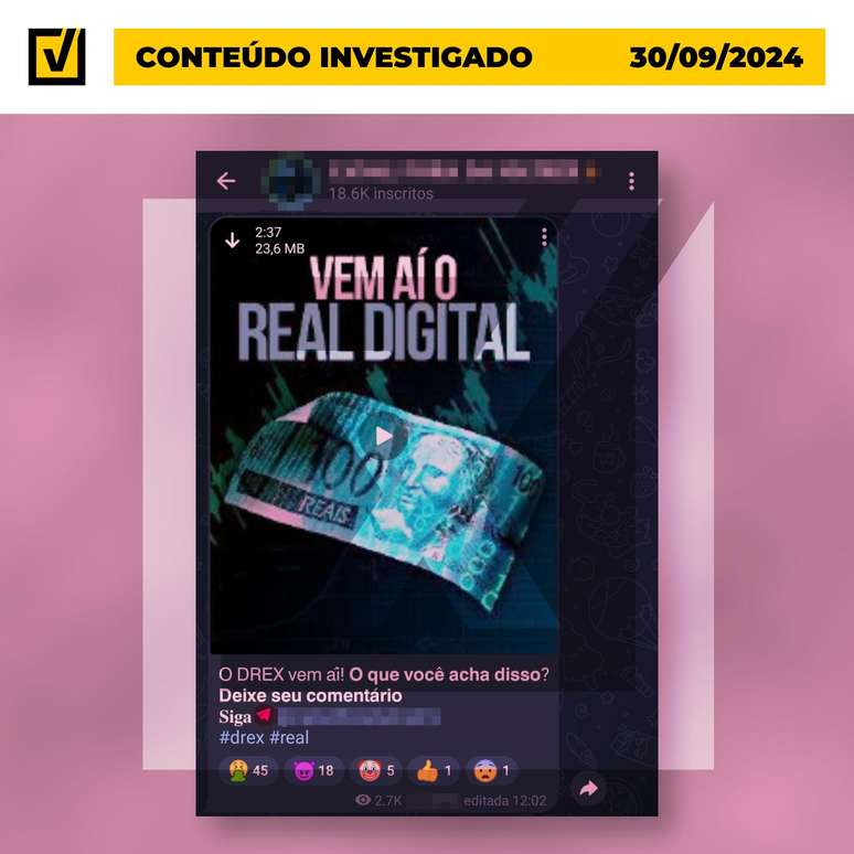 Vídeo enganoso foi publicado no Telegram, Facebook e Instagram