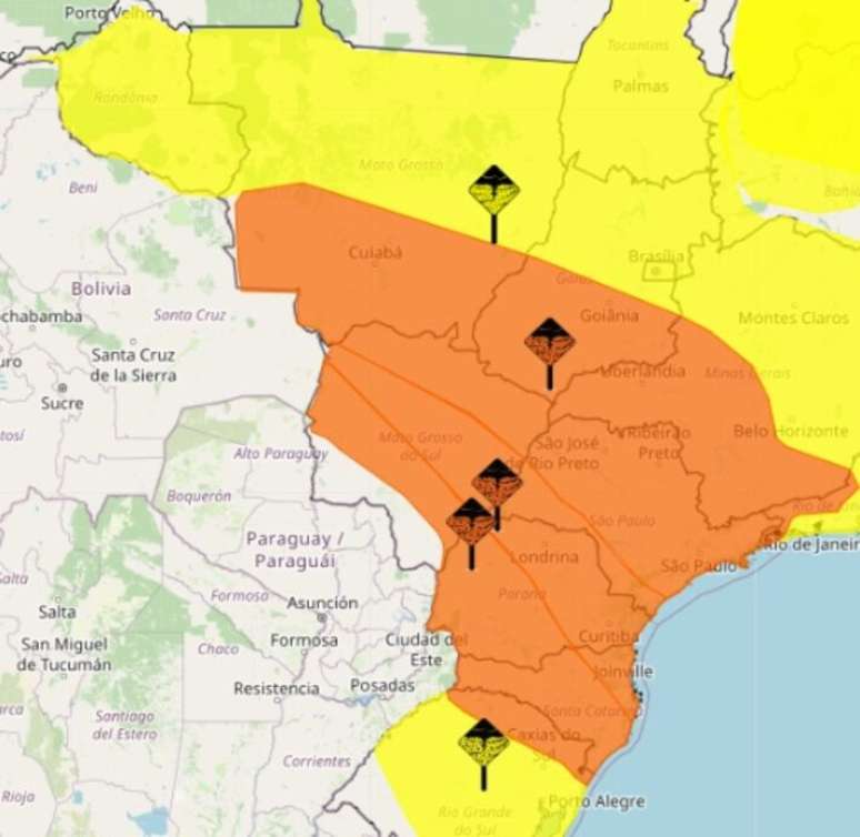 Inmet emite alertas laranja e amarelo para tempestades.