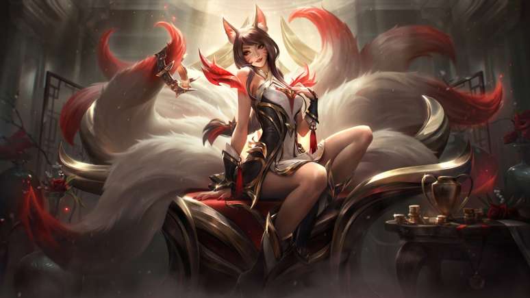 Personagem Ahri com a skin do jogador Faker 