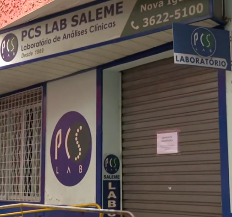 Fachada do laboratório privado PCS Lab Salem, em Nova Iguaçu (RJ), contratado emergencialmente em dezembro de 2023 pela Secretaria da Saúde do Estado.    