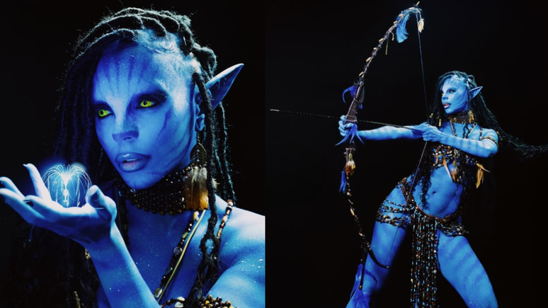 Brunna Gonçalves caracterizada como personagem do filme 'Avatar'