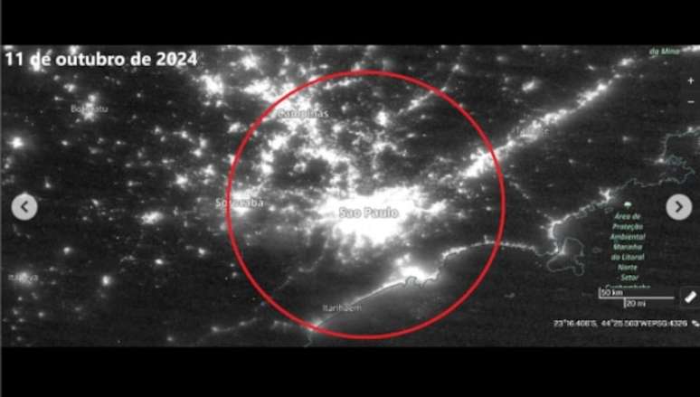 Bilder der NASA zeigen, dass São Paulo vor dem Stromausfall am Freitag erleuchtet war.