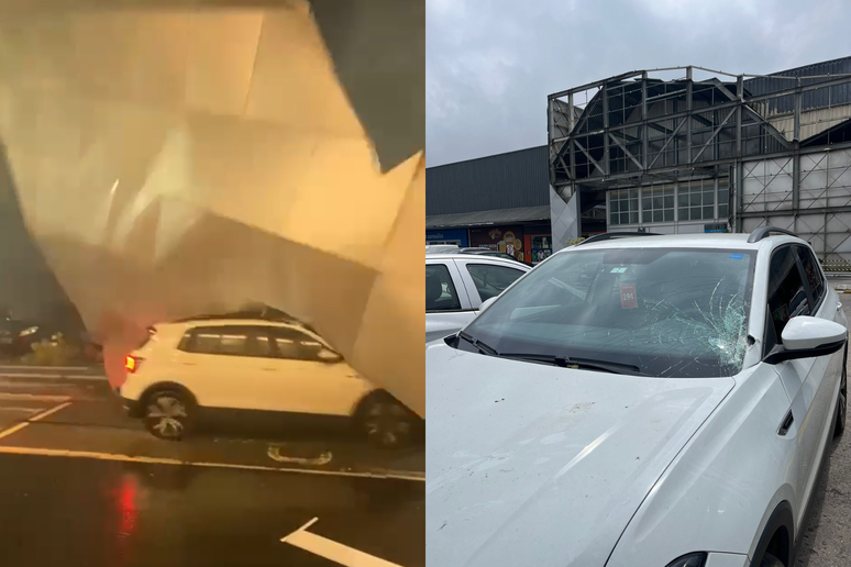 Dono de carro atingido por cobertura de shopping durante temporal fala que veículo pode ter sofrido 'perda total'