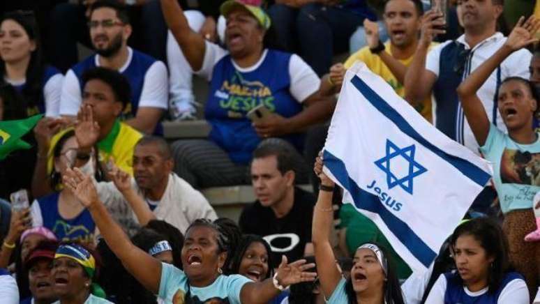 Bandeira de Israel durante 'Marcha para Jesus'