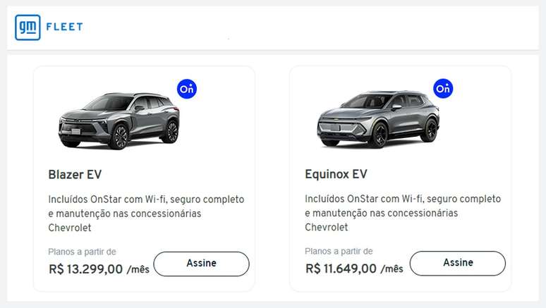 Novo serviço de assinatura da GM Fleet já oferece os novos Chevrolet Equinox EV e Blazer EV