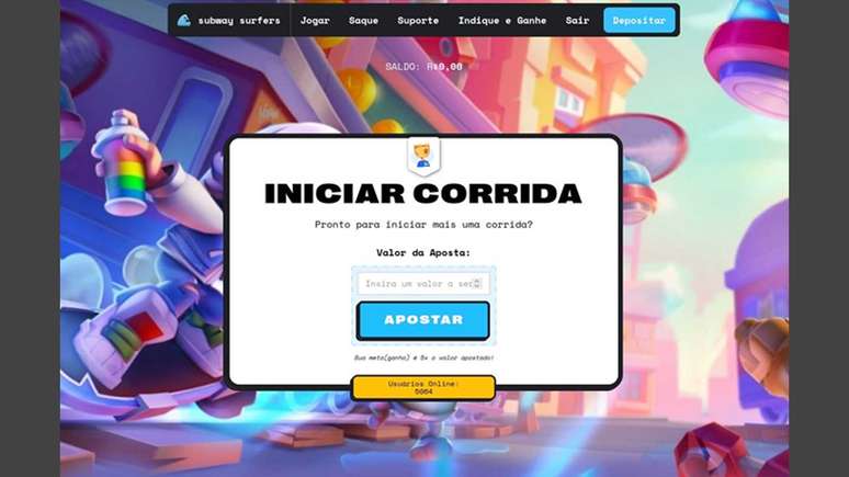 Página de phishing pedindo que usuários façam um depósito