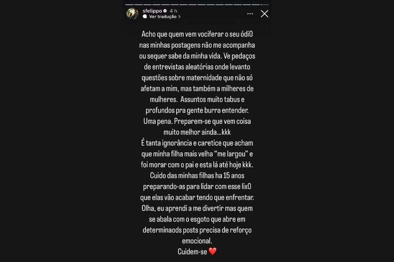 Atriz fez desabafo nas redes sociais após filha ser alvo de comentários