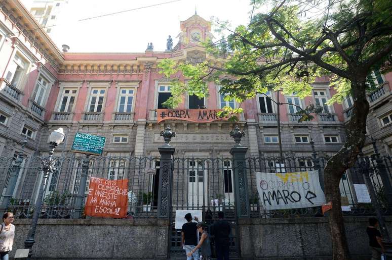 Colégio Amaro Cavalcanti, durante manifestação de estudantes secundaristas em 2016