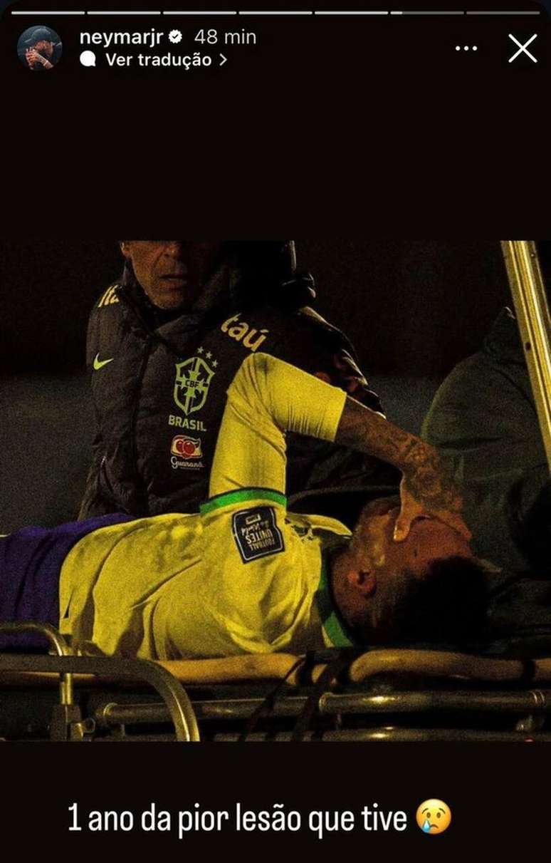 Publica&ccedil;&atilde;o de Neymar que relembra contus&atilde;o grave no joelho esquerdo &ndash;
