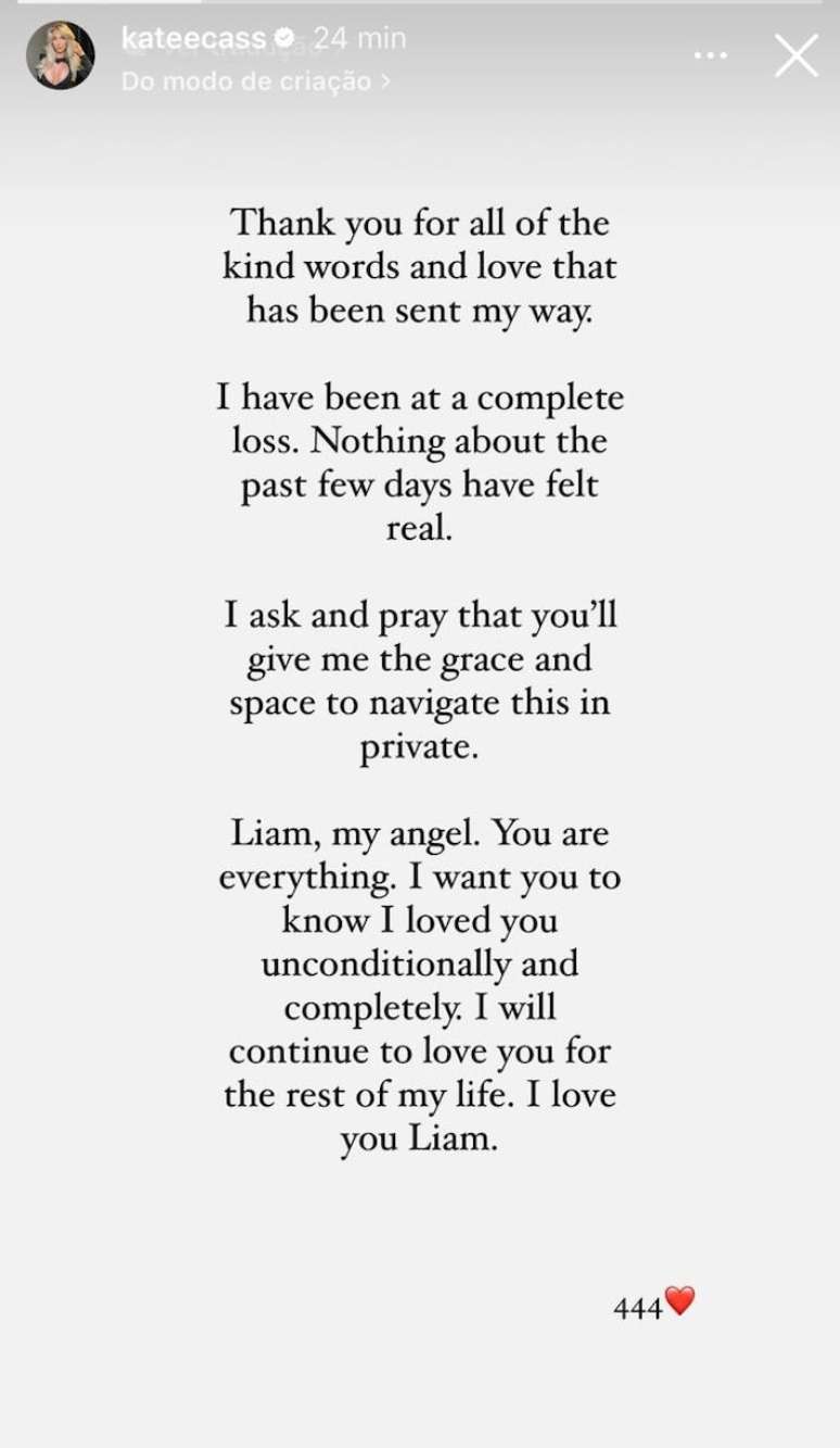 Kate Cassidy, namorada de Liam Payne, se pronunciou sobre a morte do cantor pela primeira vez nesta sexta-feira, 18.