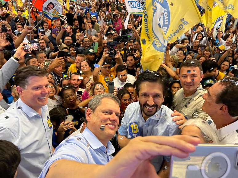 Baleia Rossi (MDB), Tarcísio de Freitas (Republicanos) e Ricardo Nunes (MDB)