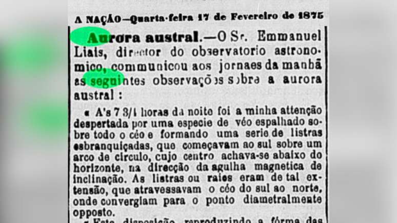 Relato do astrônomo francês sobre aurora no Brasil em 1975