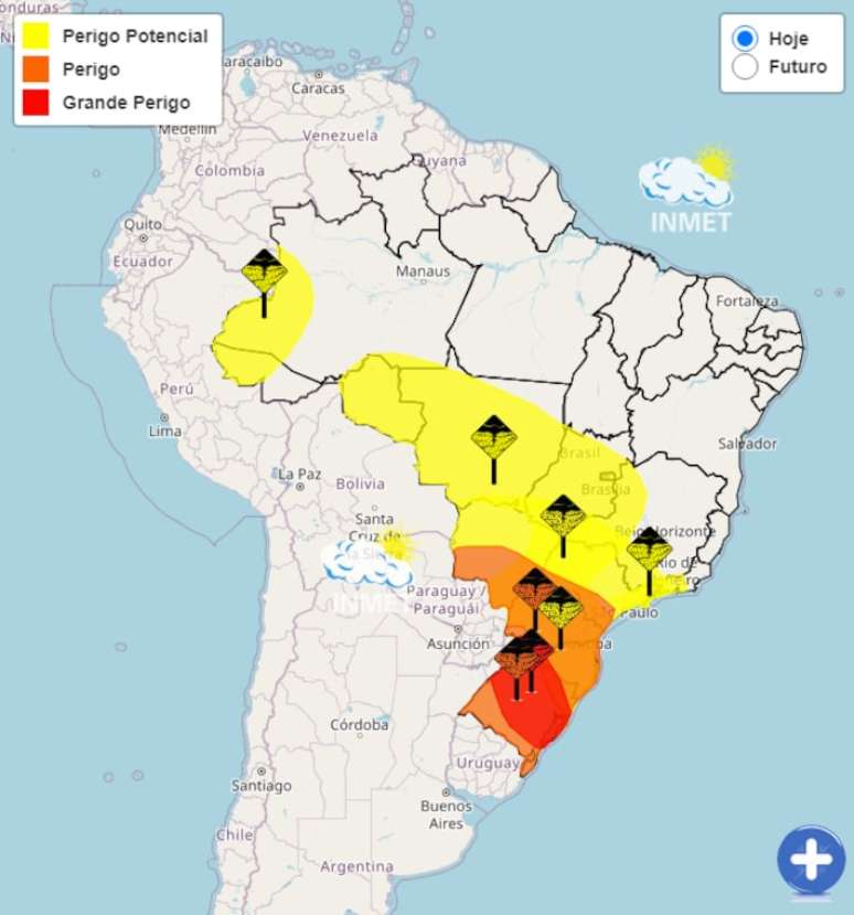 Inmet emite alerta vermelho e laranja para tempestades.