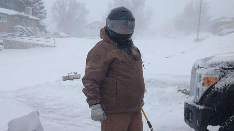 Chris, durante o inverno, em Wyoming