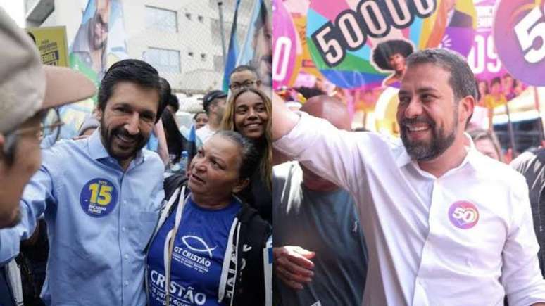 Ricardo Nunes (MDB) e Guilherme Boulos (PSOL) em campanhas de rua