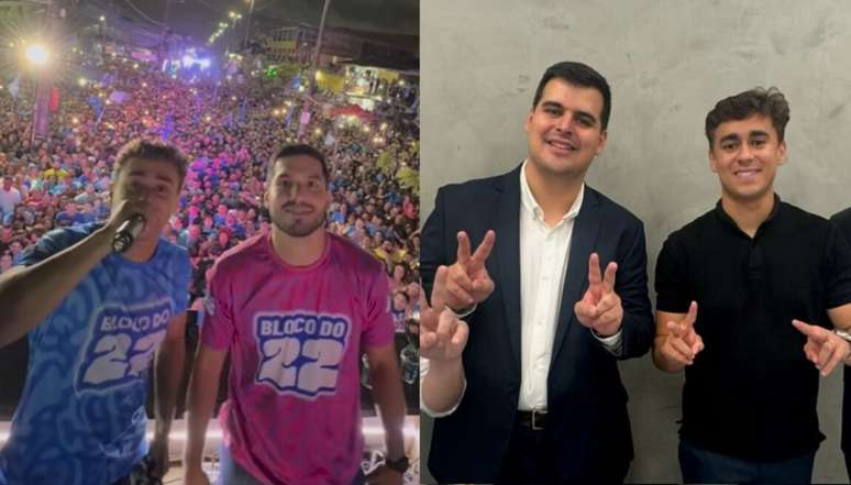 Deputado federal Nikolas Ferreira (PL-MG) com candidato à prefeitura de Fortaleza, André Fernandes (PL) e com Bruno Engler (PL), candidato em Belo Horizonte.