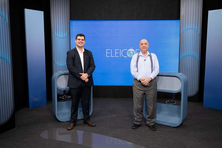 Bruno Engler (PL) e Fuad Noman (PSD) no estúdio da TV Globo, em Belo Horizonte