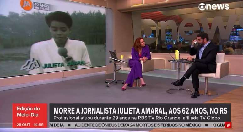 Apoiado por Leilane Neubarth, Marcelo Cosme precisou enxugar as lágrimas ao comentar a importância de Julieta Amaral em sua carreira