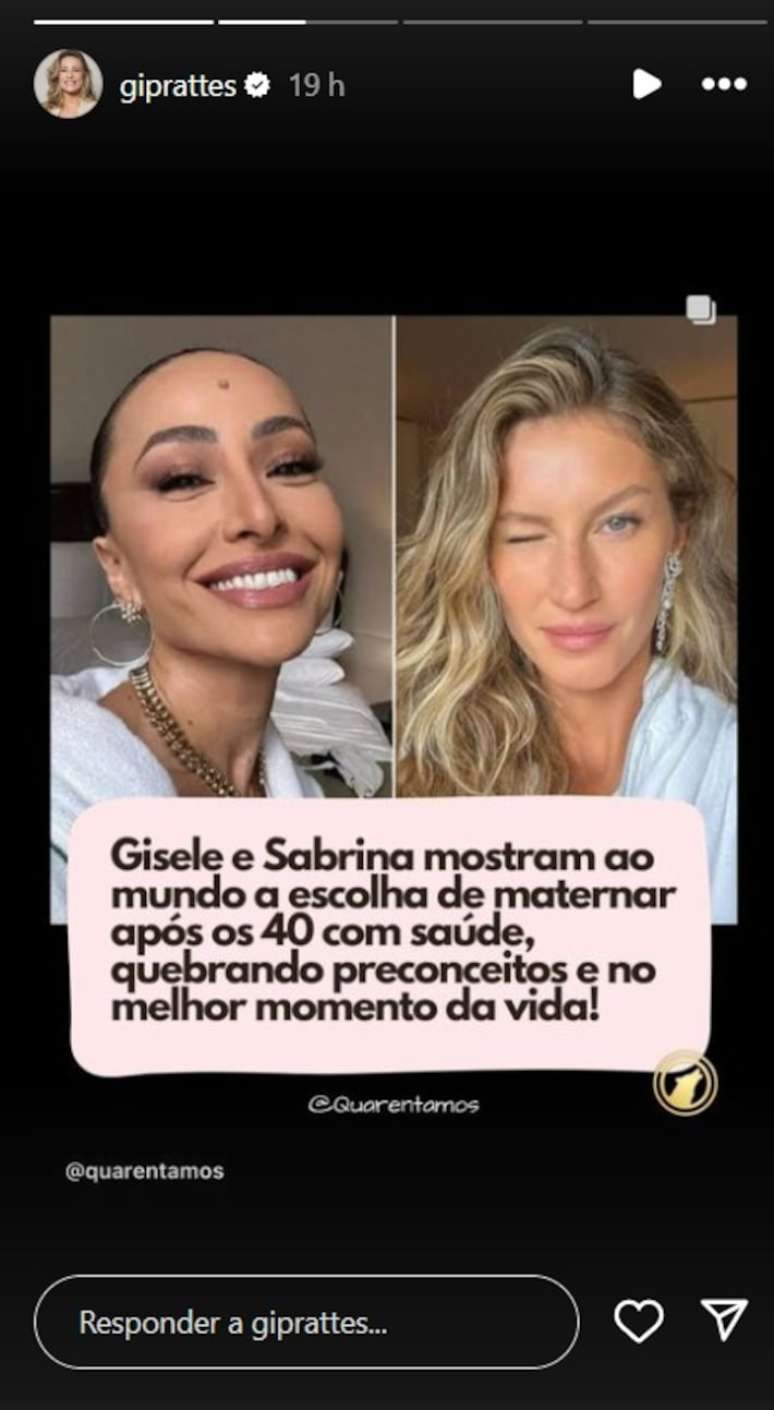 Mãe de Nicolas Prattes comentou a gravidez de Sabrina Sato em postagem no Instagram