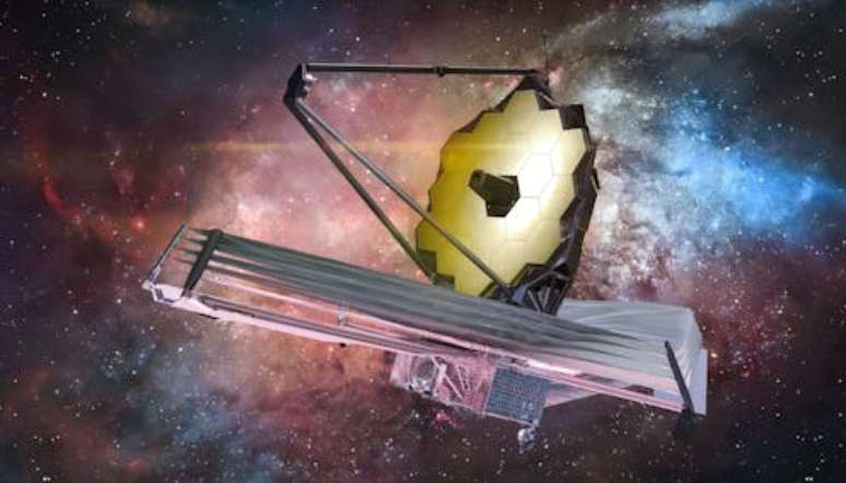 Ilustração do Telescópio Espacial James Webb (JWST): observações de galáxias distantes revelam que algumas delas são mais brilhantes do que o esperado, com impactos em nossa compreensão de como o Universo evoluiu e sua idade Dima Zel / Shutterstock