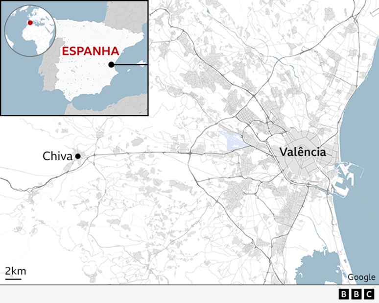 Mapa da Espanha mostrando a região de Valência