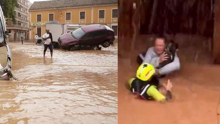 Enchente na Espanha transforma ruas em cemitério de carros