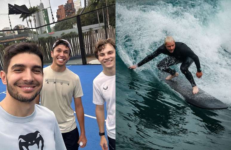 Esteban Ocon, Alex Albon y Oscar Piastri reman mientras Valtteri Bottas surfea