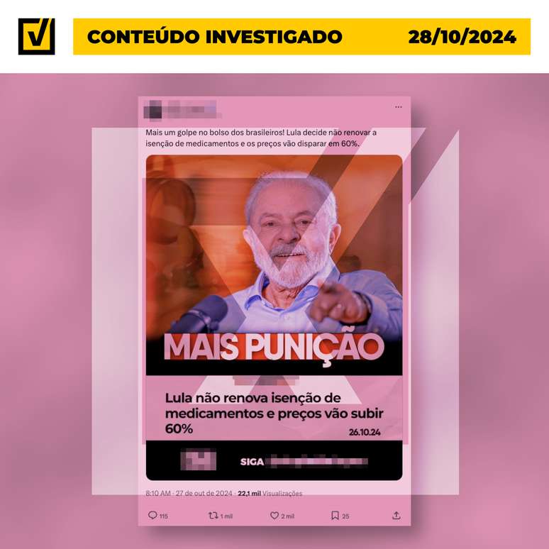 Publicação falsa afirmar que sobre Lula foi divulgada no X